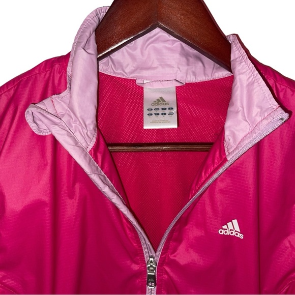 Adidas Women's Small Hot Pink Jacket Windbreaker Full Zip Reflective Strips - Picture 4 of 11